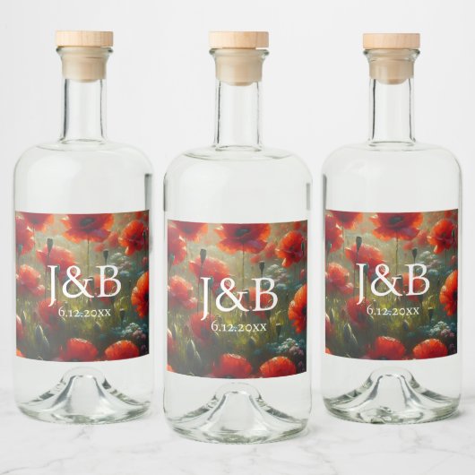 レッドポピー結婚ズフローラパーソナライズされた リキュールボトルラベル (ボトル)