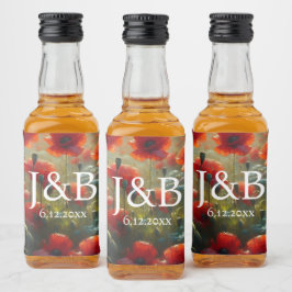 レッドポピー結婚ズフローラパーソナライズされた リキュールボトルラベル