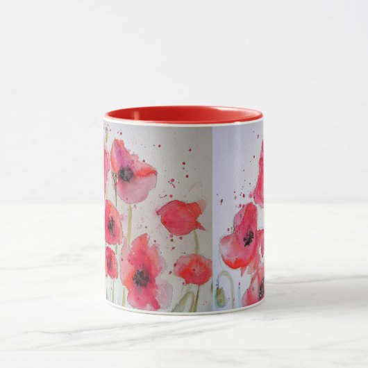 レッドポピー絵を描ズウォーターカラーのマグカップ マグカップ (中央)