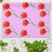 レッドポピー花ハートパステル薄紫 キッチンタオル (折り畳み)