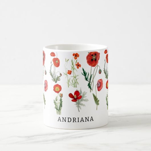 レッドポピー花模様 コーヒーマグカップ (中央)