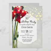 レッドポピー50th誕生日パーティー |グレー 招待状 (正面/裏面)