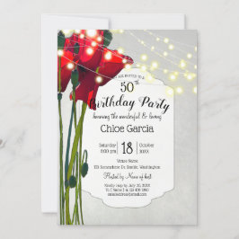 レッドポピー50th誕生日パーティー |グレー 招待状