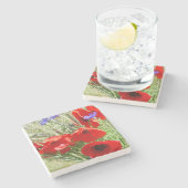 レッドポピー、コテージガーデン写真 ストーンコースター (横)