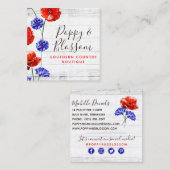 レッドポピー&コーンフラワー素朴ウッドのソーシャルメディア スクエア名刺 (正面/裏面)