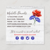 レッドポピー&コーンフラワー素朴ウッドのソーシャルメディア スクエア名刺 (裏面)