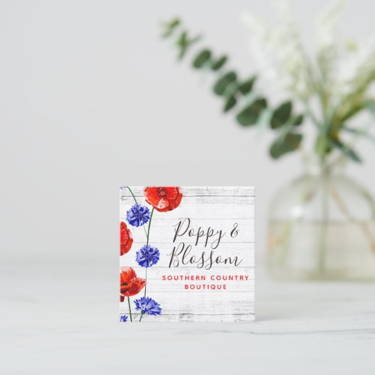 レッドポピー&コーンフラワー素朴ウッドのソーシャルメディア スクエア名刺 (スタンド正面)