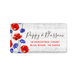 レッドポピー&コーンフラワー素朴ウッドフローラアドレス ラベル