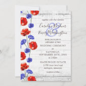 レッドポピー&コーンフラワー素朴ウッドフローラ結婚ズ 招待状 (正面)