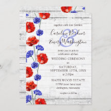 レッドポピー&コーンフラワー素朴ウッドフローラ結婚ズ