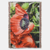 レッドポピー&スタメンフラワーフローラアートギフト スローブランケット (正面縦)