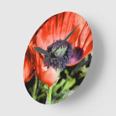 レッドポピー&スタメンフラワーフローラアートギフト ラウンド壁時計 (傾斜)
