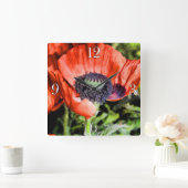 レッドポピー&スタメンフラワーフローラフォトクロック スクエア壁時計 (ホーム)