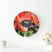 レッドポピー&スタメンフラワーフローラフォトクロック ラージ壁時計 (ホーム)