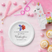 レッドポピー&ブルーコーンフラワー結婚の名前&日付 ペーパープレート (パーティー)