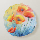 レッドポピー – 水彩ラウンド装飾用クッション ラウンドクッション (裏面)