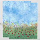 レッドポピーinフィールド水色スクラップブック紙 (正面/裏面)