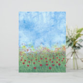 レッドポピーinフィールド水色スクラップブック紙 (スタンド正面)