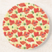 レッドポピーonコーンフィールドイエローサンドストーンコースター コースター (正面)