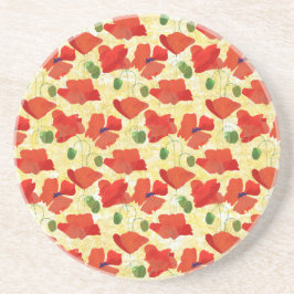 レッドポピーonコーンフィールドイエローサンドストーンコースター コースター