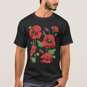 レッドポピーTee – かわいいフローラヴィンテージポピー花 Tシャツ