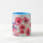 レッドポピーYoung atハート水彩マグブルー マグカップ (中央)