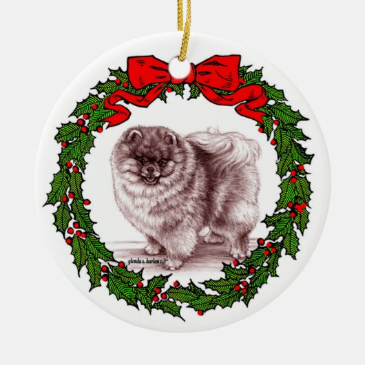 レッドポメラニア犬アートバイグレンダS.ハーラン セラミックオーナメント (正面)