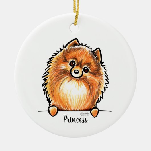 レッドポメラニア犬ペットパーソナライズされた名 セラミックオーナメント (正面)