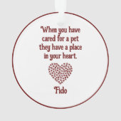 レッドポープリント塗りつぶしハート図形、ペットの引用文、名前 オーナメント (裏面)