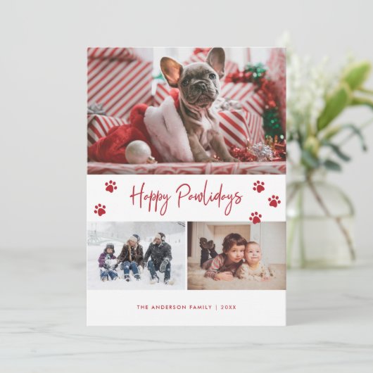 レッドポー印刷3枚の写真コラージュハッピーポーライデイズペット シーズンカード (スタンド正面)