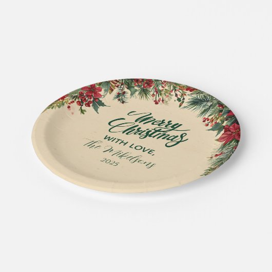 レッドポ素朴インセティアホリデーパーティー ペーパープレート (アングル)