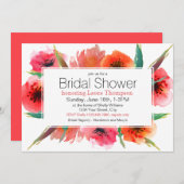 レッドポ絵を描ピーズフローラブライダルシャワー 招待状 (正面/裏面)