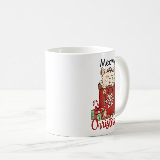 レッドマイクリスマスキャットホリデーコーヒーマグ コーヒーマグカップ (正面右)