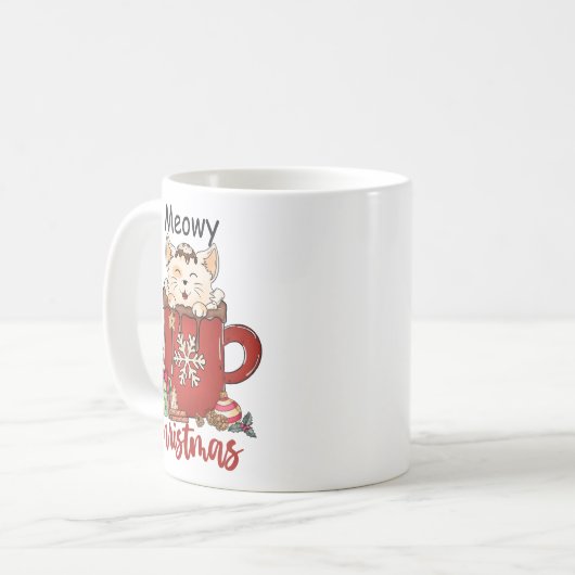 レッドマイクリスマスキャットホリデーコーヒーマグ コーヒーマグカップ (正面左)