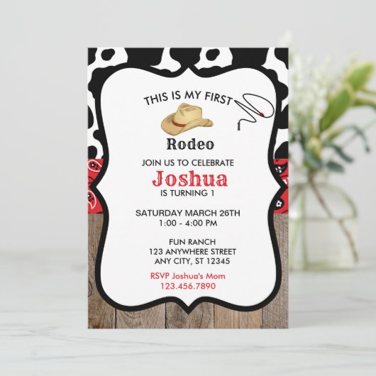 レッドマイファーストロデオカウボーイウェスタン誕生日 招待状 (スタンド正面)