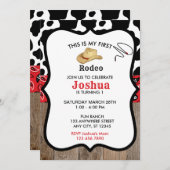 レッドマイファーストロデオカウボーイウェスタン誕生日 招待状 (正面/裏面)