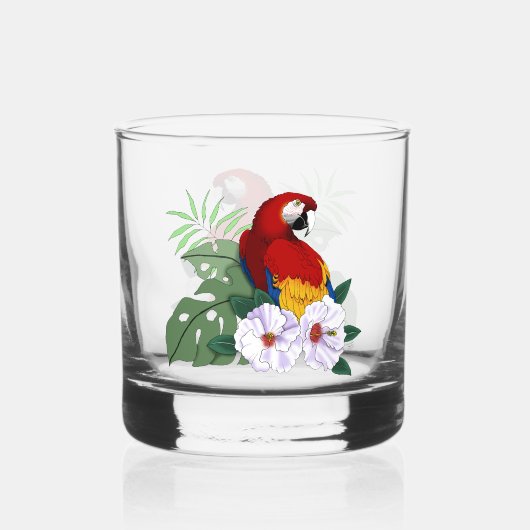 レッドマカオトロピカルバードフローラオウム ウイスキーグラス (正面)