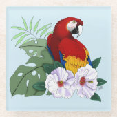 レッドマカオトロピカルバードフローラオウム ガラスコースター (正面)