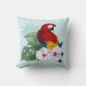 レッドマカオトロピカルバードフローラオウム クッション (正面)