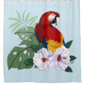 レッドマカオトロピカルバードフローラオウム シャワーカーテン (正面)