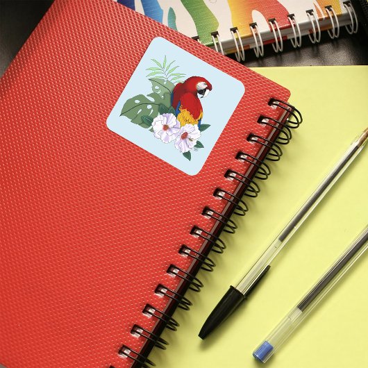 レッドマカオトロピカルバードフローラオウム スクエアシール