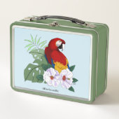 レッドマカオトロピカルバードフローラオウム メタルランチボックス (正面)