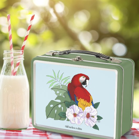 レッドマカオトロピカルバードフローラオウム メタルランチボックス