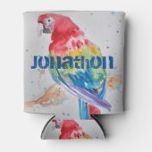 レッドマコーオウム鳥の水の色のアートデザイン缶C 缶クーラー (正面)