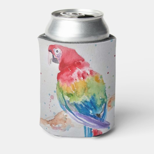 レッドマコーオウム鳥の水の色のアートデザイン缶C 缶クーラー (缶裏面)