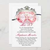 レッドマスカレードキンセアニェラ誕生日招待状 招待状 (正面/裏面)