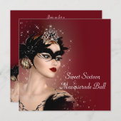 レッドマスクスウィート16マスカレードパーティー 招待状 (正面/裏面)