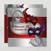 レッドマスクスウィート16マスカレードパーティー 招待状 (正面/裏面)