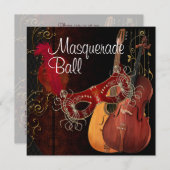 レッドマスクミュージカル楽器マスカレードボールインヴィ 招待状 (正面/裏面)