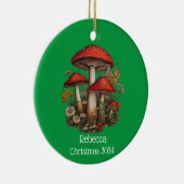 レッドマッシュルームパーソナライズされたのクリスマス飾り セラミックオーナメント (右)